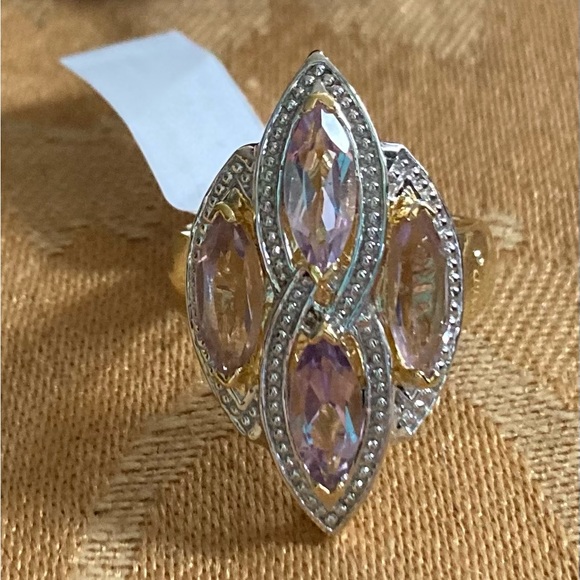 MARCEL DRUCKER Gold Over Silver, Amethyst & Diamond Ring Sz. 8 New in Box! - Picture 3 of 8